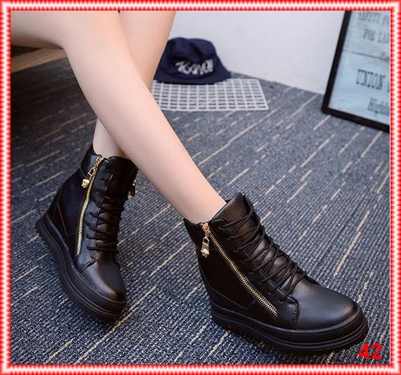 Giày boot nữ cao cổ đế độn phong cách Hàn Quốc B042