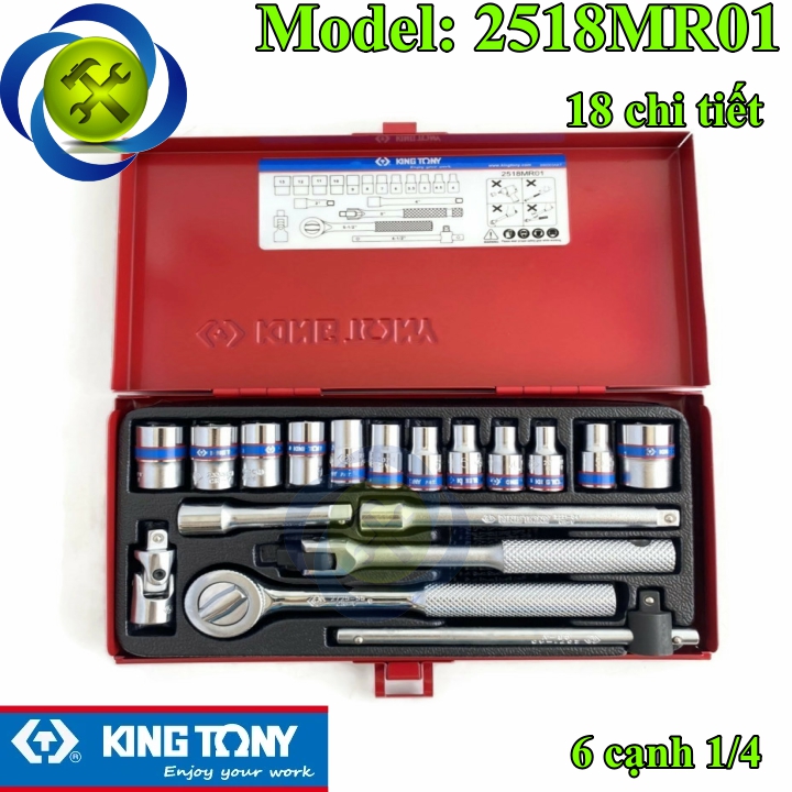 Bộ tuýp 1/4 kingtony 2518mr01 18 chi tiết loại tuýp 6 cạnh