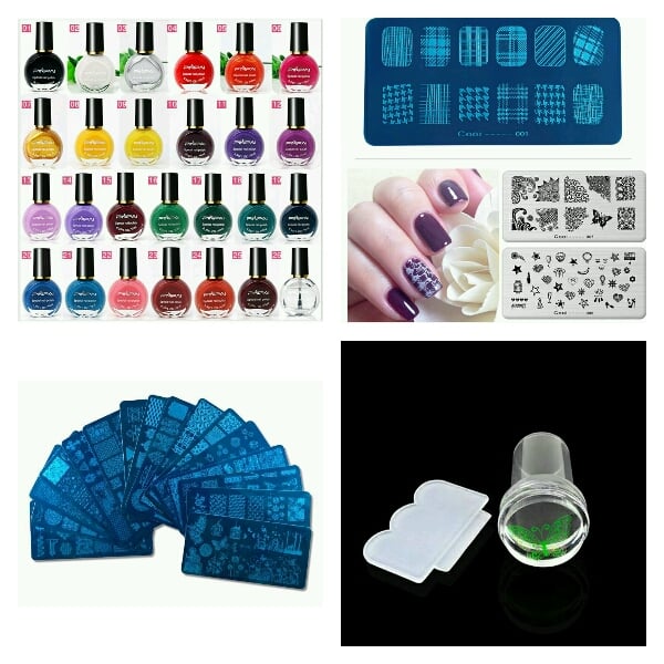 Combo Bộ Con dấu + khuôn in +Sơn in tạo hình trang trí móng tay nghệ thuật chuyên dụng