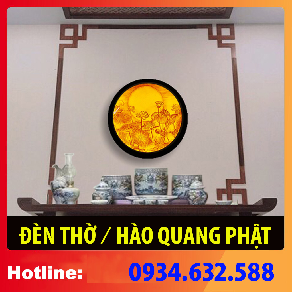 ĐÈN THỜ ĐIỆN, ĐÈN THỜ LED HOA SEN Hào Quang In Tranh Trúc Chỉ - Đường Kính 30cm , Bàn Thờ Chung Cư, bát hương, lư hương, đồ thờ bát tràng, đồ thờ cúng, bộ đồ thờ, bộ bát hương, bát nhang, bát thờ, bát cúng, đèn thờ cúng, đèn cúng phật