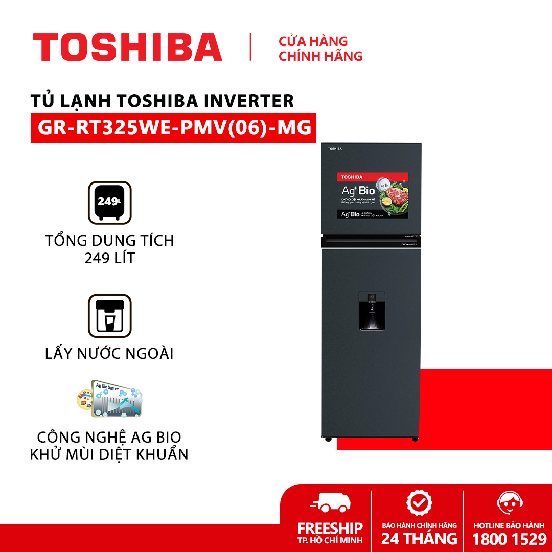 [FREESHIP] Tủ lạnh Toshiba Inverter 249 lít GR-RT325WE-PMV(06)-MG - Inverter tiết kiệm năng lượng, Ngăn đông mềm trữ thịt cá không cần rã đông, Lấy nước bên ngoài - Hàng chính hãng bảo hành 2 năm