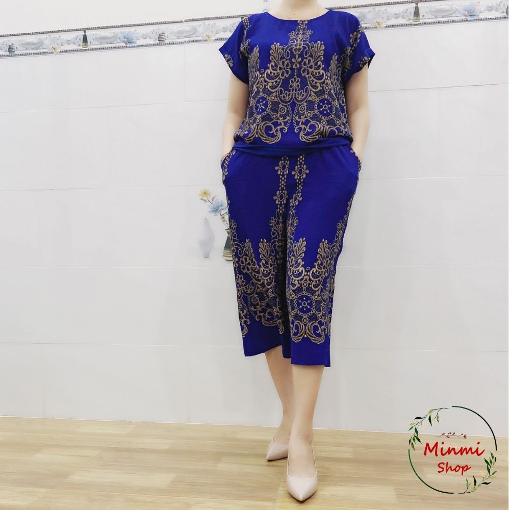 Đồ Bộ Trung Niên Nữ Cho Mẹ Cho Bà Đồ Bộ Ống Rộng U40 U50 Họa Tiết Sang Trọng Chất Vôn Hàn Mát Nhẹ Đồ Bộ Nữ Mặc Nhà