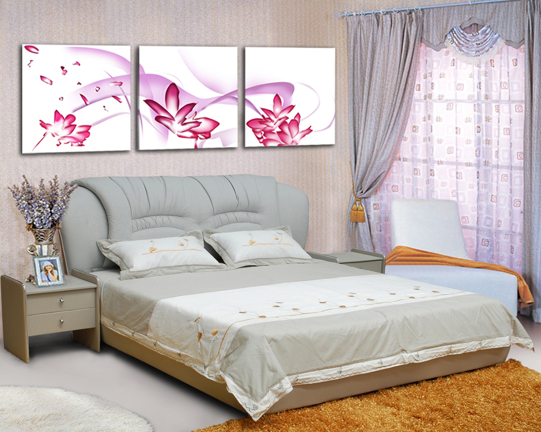 Tranh phòng ngủ hoa bay theo gió, tranh bộ ghép 3 tấm treo tường phòng khách, phòng ngủ Q6D12-HH00255
