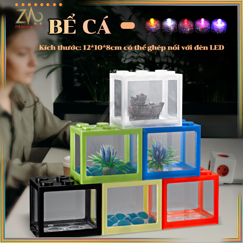 Bể cá betta mini bể cá mini lắp ghép lego bằng nhựa,bể cá cảnh mini hình khối lắp ráp bằng nhựa,bể cá để bàn