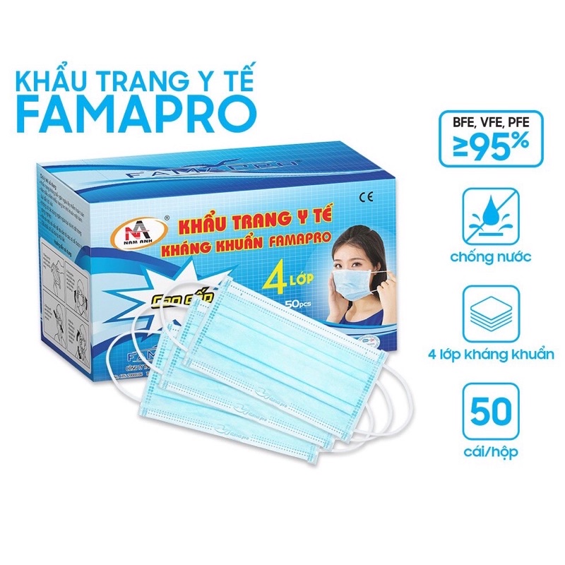  Combo 5 hộp khẩu trang y tế kháng khuẩn Famapro  50 cái hộp  khẩu trang cô gái 4 lớp Famapro 
