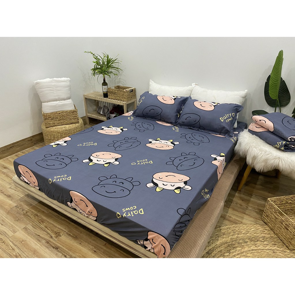 Bộ chăn ga vỏ gối 5 món mẫu bò sữa xám . 1 drap+ 1 chăn + 2 vỏ gối nằm + 1 vỏ gối ôm