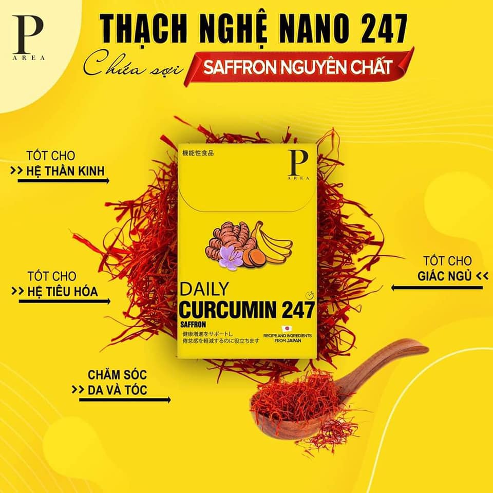 Thạch nghệ Saffron vị chuối 247 Parea, nghệ Curcumin 247 Daily Nhật Bản tăng cường sức khỏe làm đẹp da Hiệu Quả