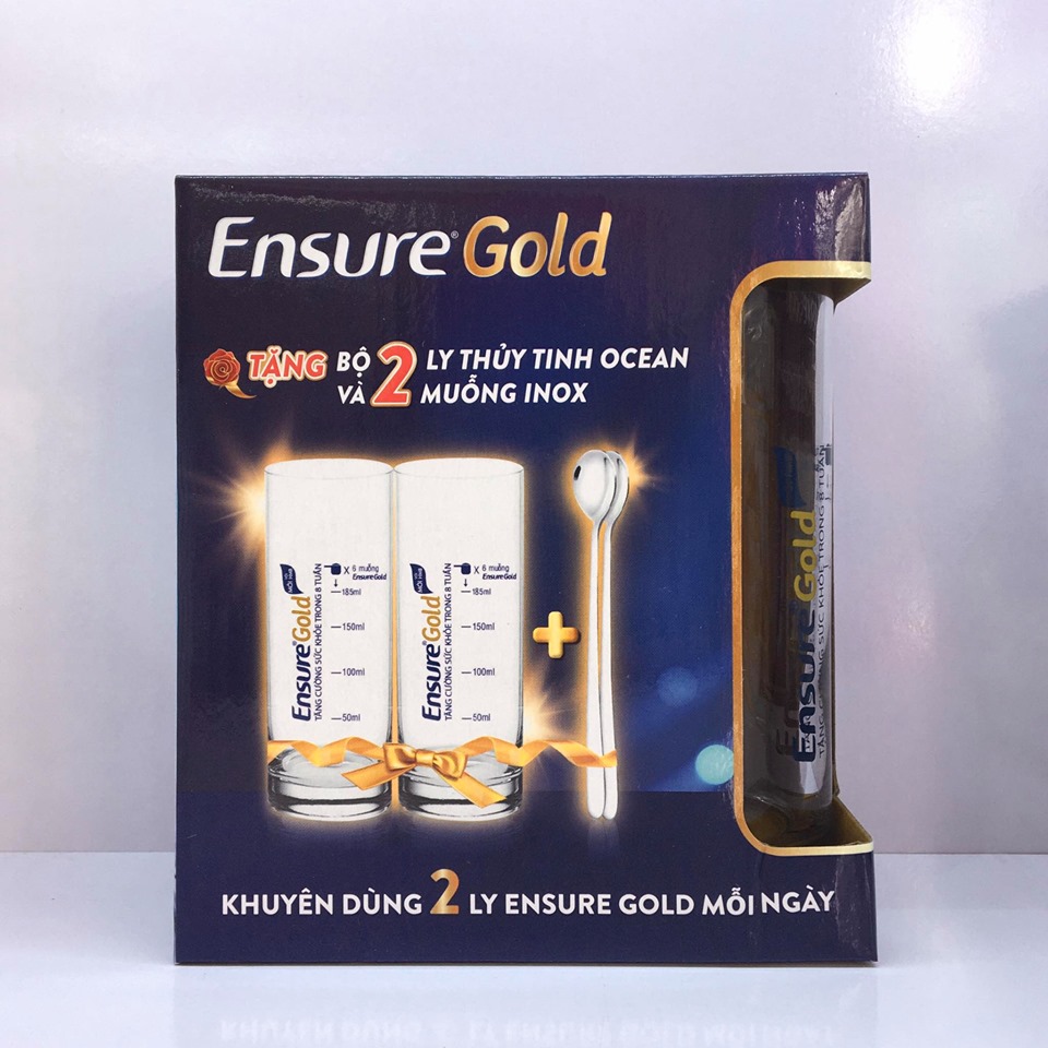 Bộ 2 ly thủy tinh cao cấp ocean kèm 2 muỗng inox ensure gold