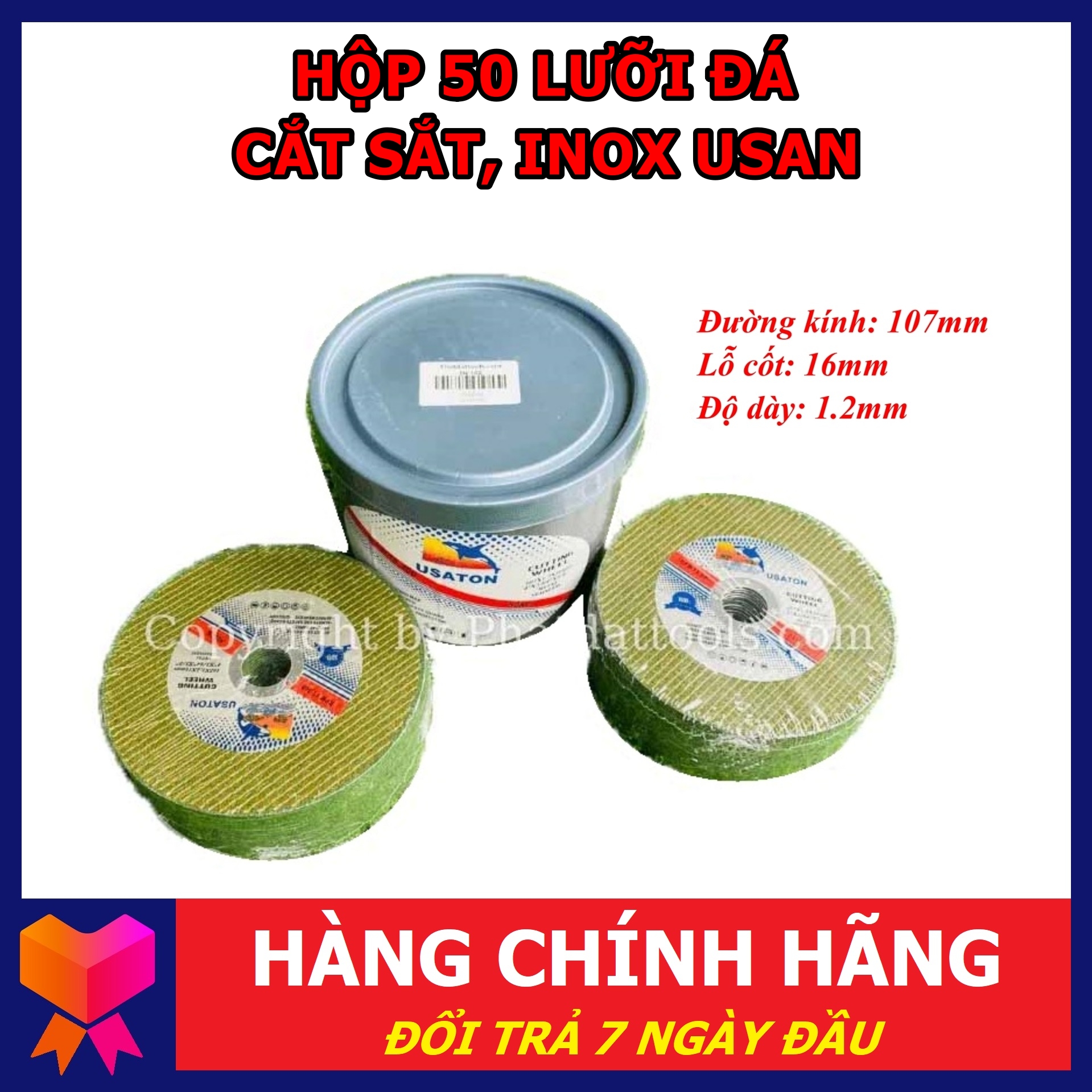 Hộp 50 viên đá cắt sắt-inox phi 100 - đá cắt 1 tấc usan