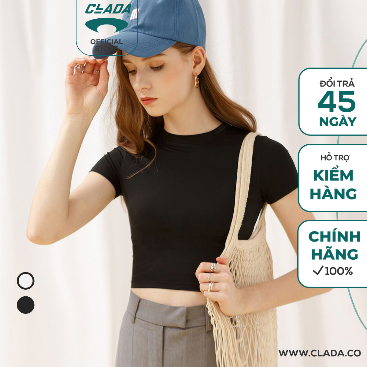 Áo croptop ngắn tay cotton nữ thương hiệu clada - al002