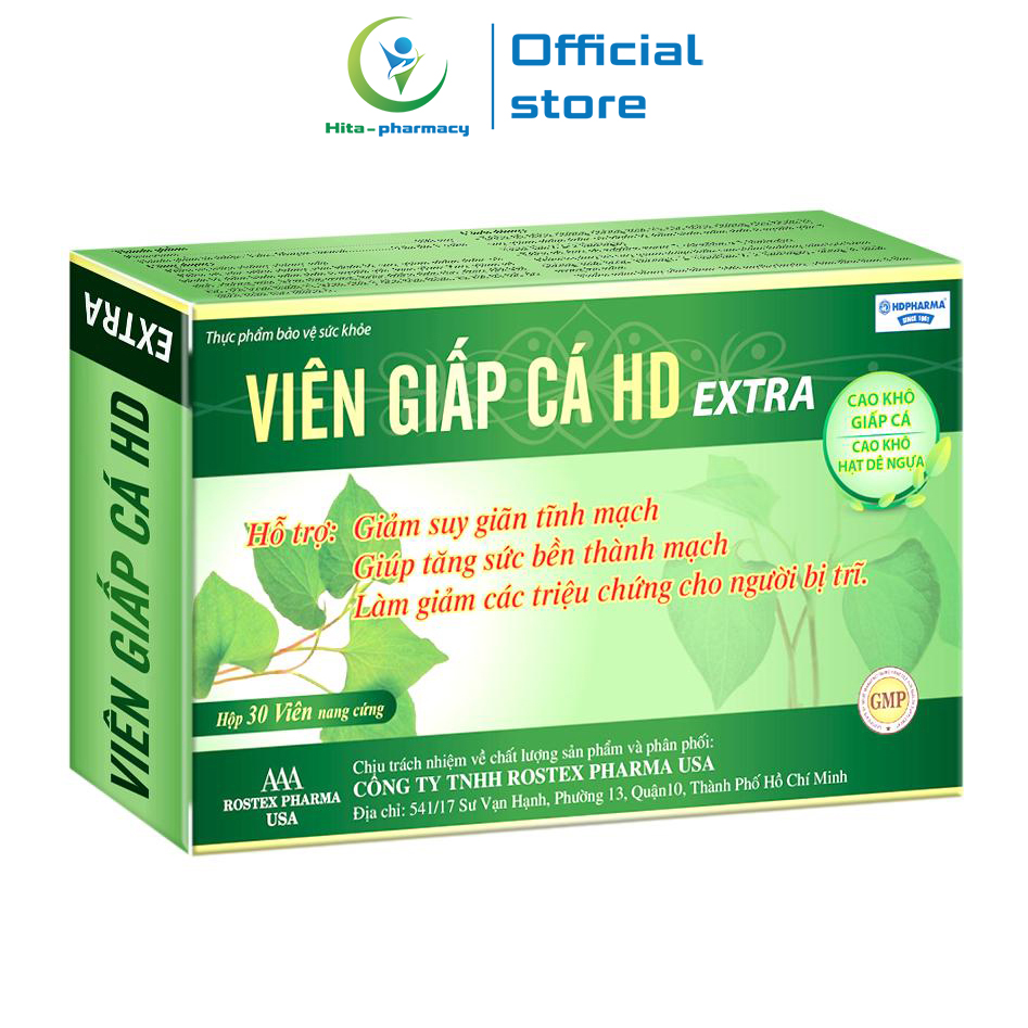 Viên Giấp Cá HD Extra thảo dược giảm táo bón, giảm trĩ, tăng sức bền thành mạch - Hộp 30 viên