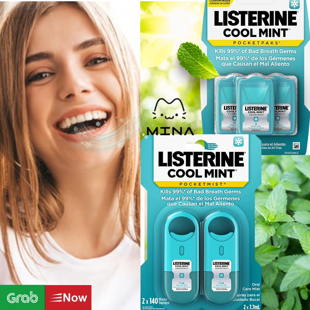 Xịt và ngậm thơm miệng Listerin Cool Mint Hàng Mỹ - Khử mùi, diệt khuẩn, hơi thở thơm mát
