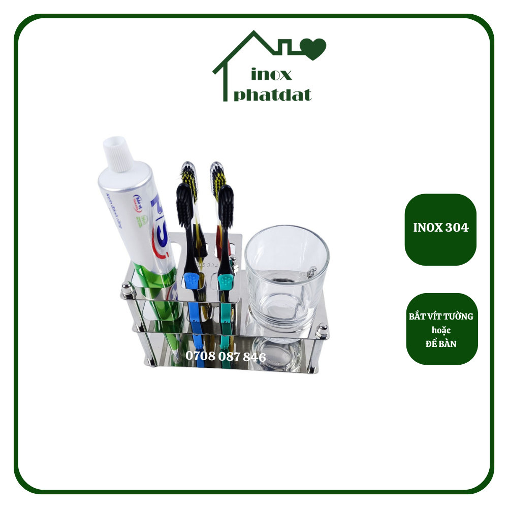 Kệ để bàn chải đánh răng bắt vít treo tường Inox 304 PHÁT ĐẠT, kệ ly súc miệng, giá cắm bàn chải đánh răng