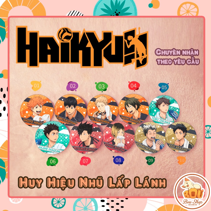 [HCM]Huy hiệu nhũ lấp lánh Haikyu - Vua Bóng Chuyền Anime Pin Goods