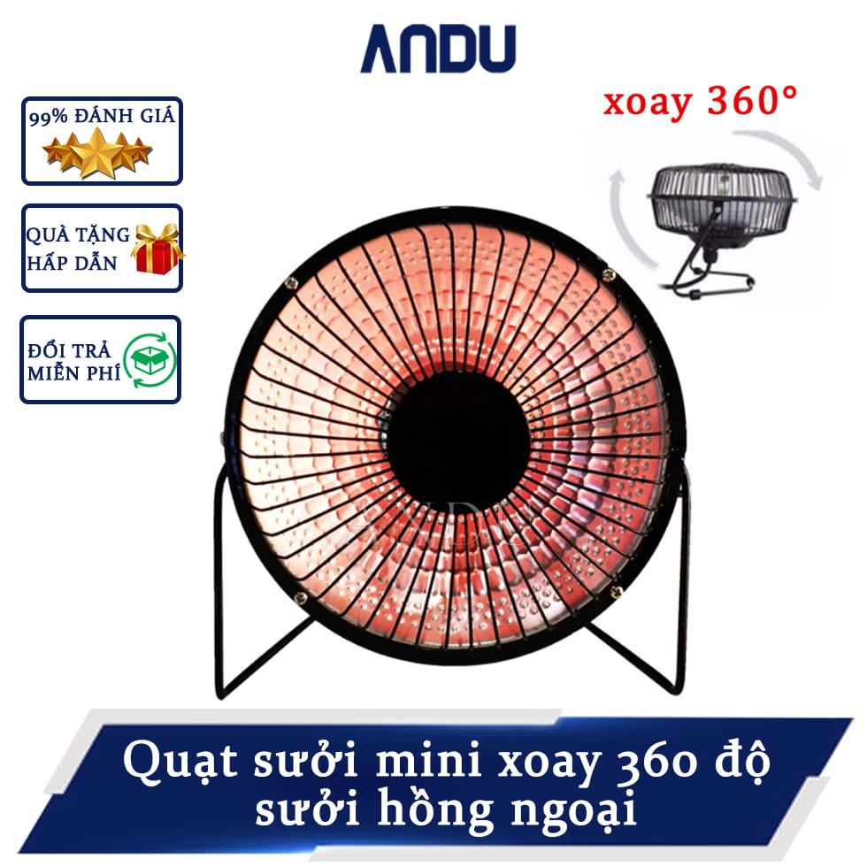 Quạt sưởi mini để bàn 4 inch xoay 360 độ sưởi hồng ngoại ấm áp tiết kiệm điện năng, đèn sưởi cho dân văn phòng nhỏ gọn tiện lợi