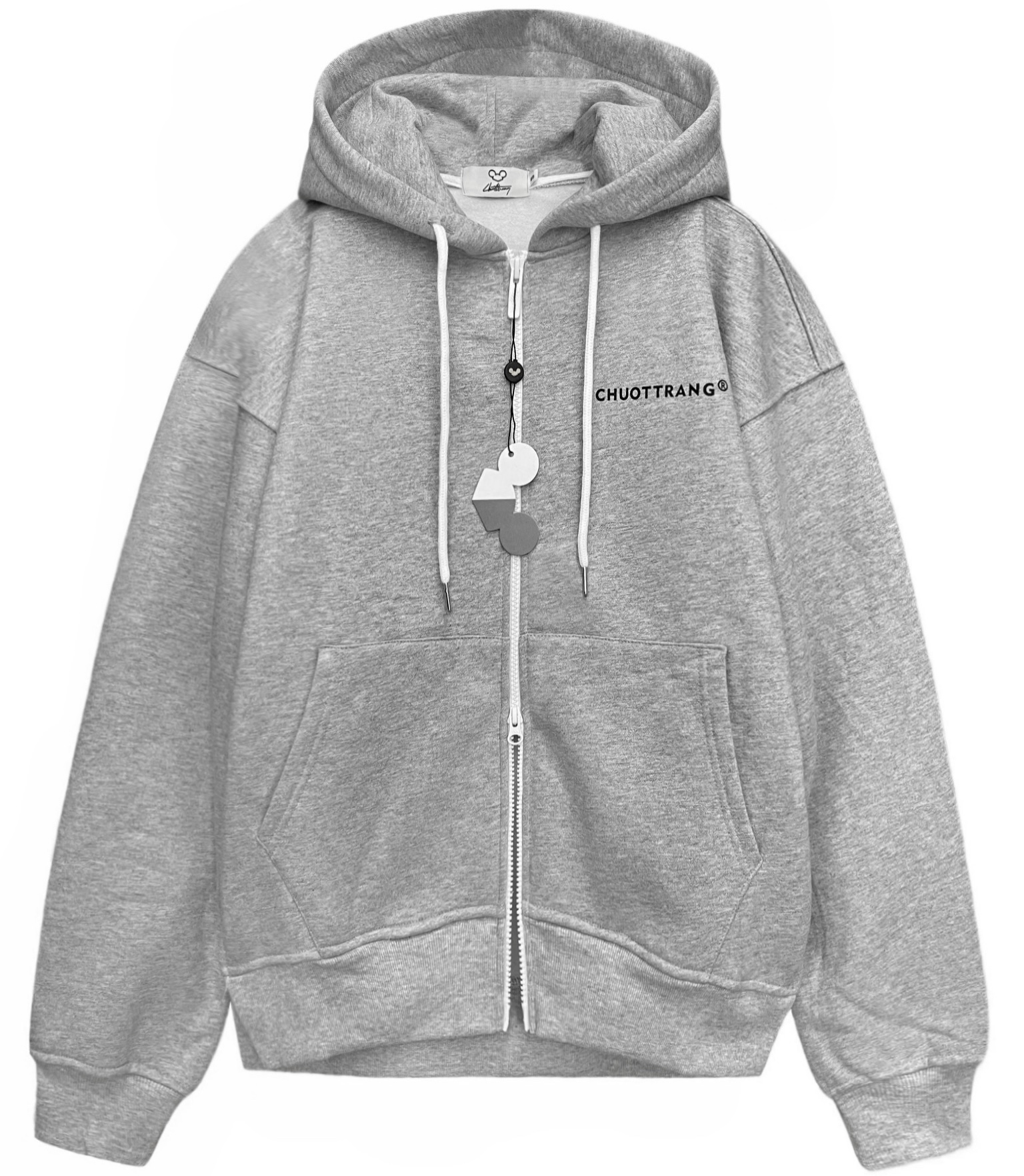 Áo khoác dây kéo zip hoodie xám chuottrang