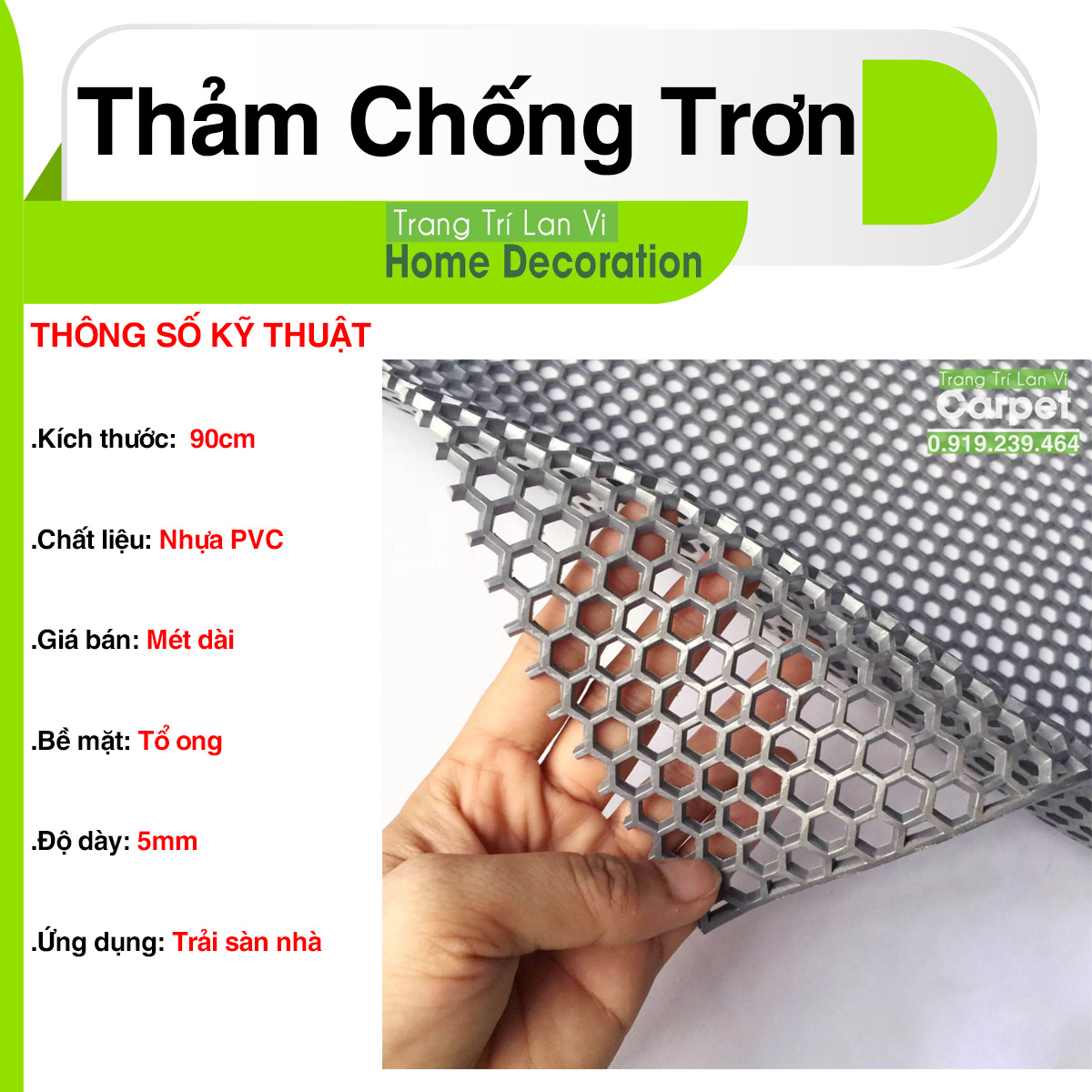 Thảm nhựa lưới chống trơn PVC tổ ong chống trơn cho nhà tắm ,hồ bơi, cơ sở làm việc khổ rộng 90cm