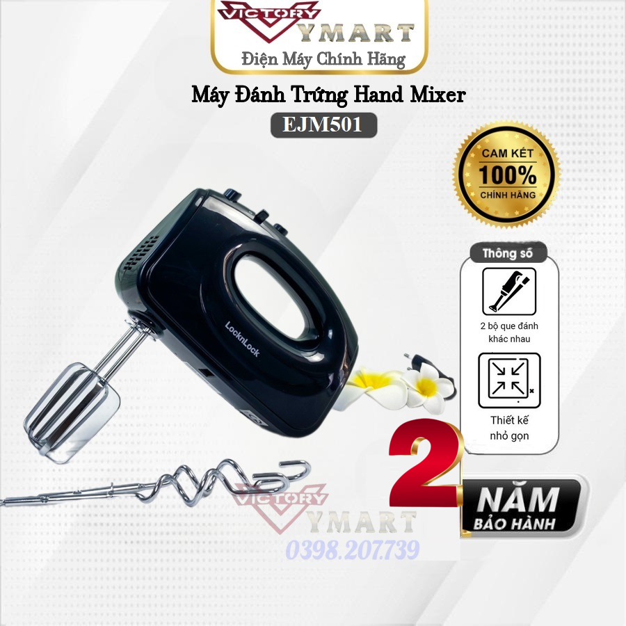 Máy đánh trứng lock&lock hand mixer ejm501dgry 5 tốc độ, 2 bộ que, 250-300w - hàng chính hãng bảo hành 2 năm