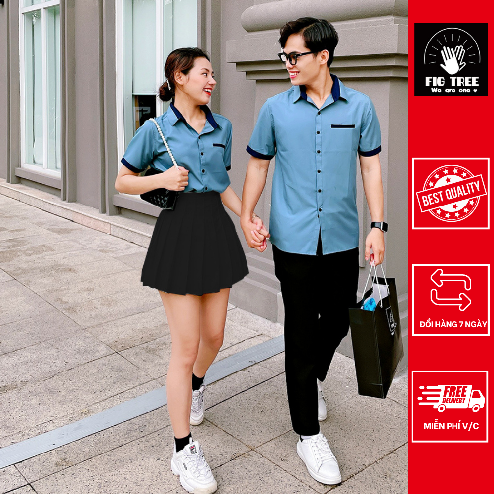 Set áo đôi tay ngắn màu xanh mint phối mẫu mới FIGTREE- kèm feedback