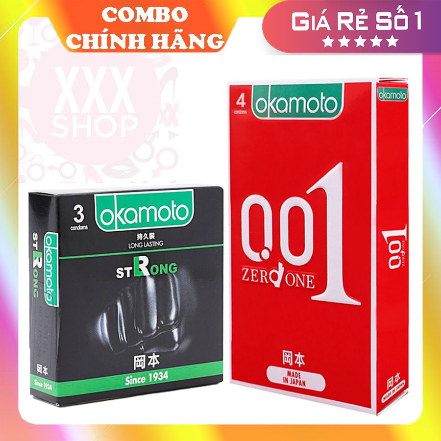 Bao cao su okamoto 0.01 zero one siêu mỏng + okamoto strong kéo dài thời gian
