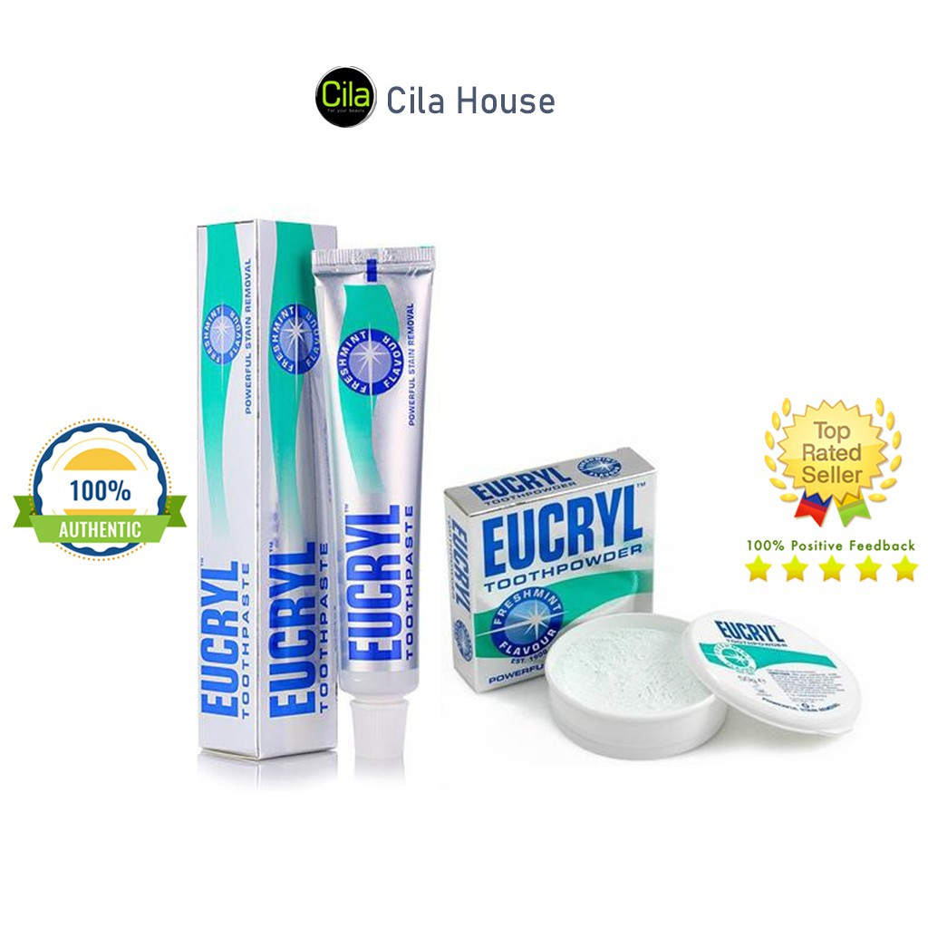 Combo Bột Tẩy Trắng Răng + Kem Đánh Răng Làm Trắng Răng Hương Bạc Hà EUCRYL Tooth Paste Freshmint - Cila House