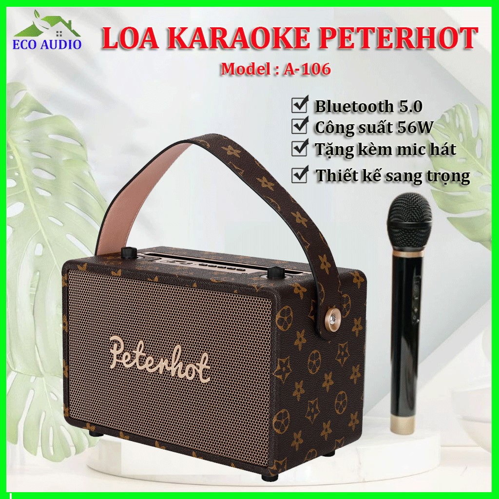 Loa karaoke gia đình, Loa karaoke bluetooth peterhot a106 công suất lớn bass mạnh, pin khủng, âm thanh siêu đỉnh, Loa kéo ngang