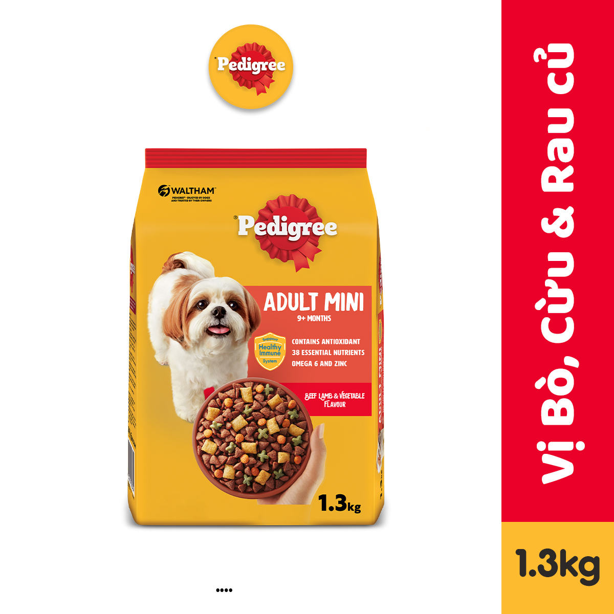 Thức ăn chó Mini Pedigree vị bò cừu & rau củ túi 1.3kg