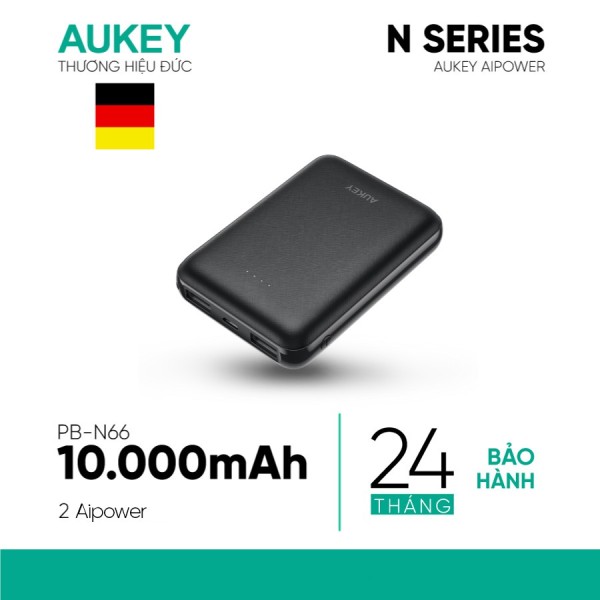 Pin sạc dự phòng 10000mah aukey pb-n66 2 cổng sạc 2.4a công suất 12w