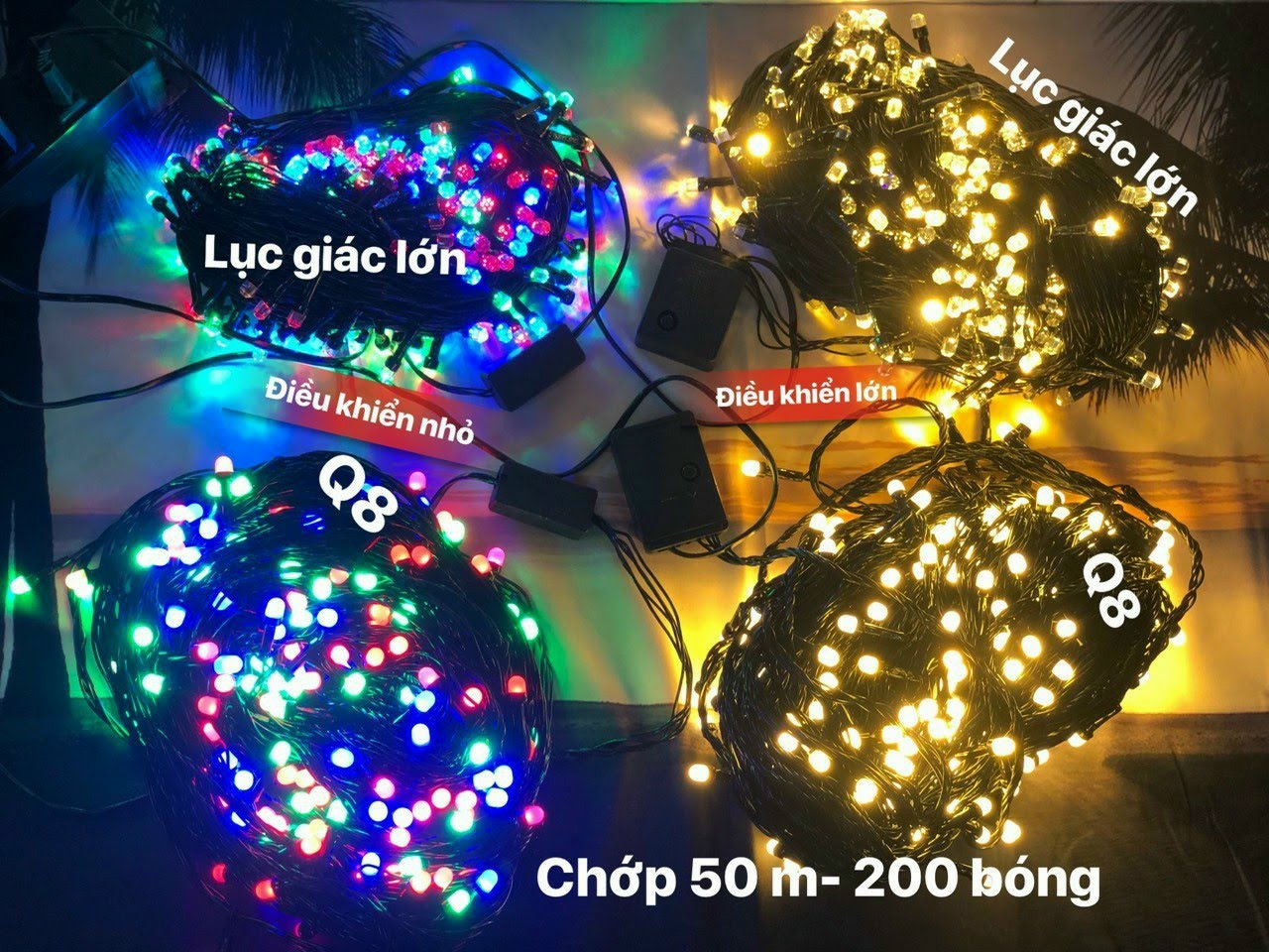 Dây đèn trang trí ngoài trời noel 50m - 200 bóng lục giác - q8 chống nước