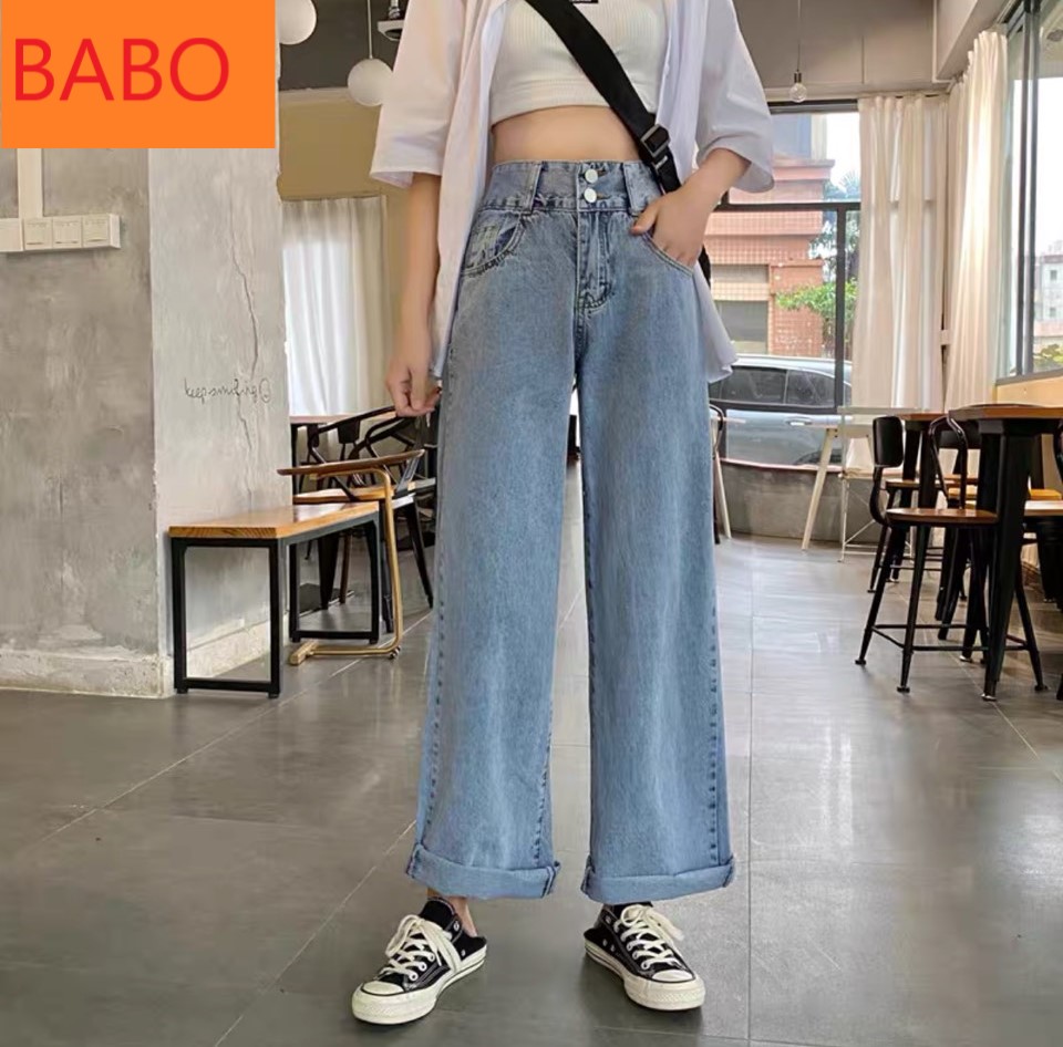 [ HÌNH THẬT!! ] QUẦN JEAN NỮ LƯNG CAO KIỂU QUẦN JEAN ỐNG RỘNG NỮ LƯNG CAO MÀU XANH PHỐI 2 NÚT LAI TUA SIÊU HOT HIT SIÊU CÁ TÍNH CỰC PHONG CÁCH