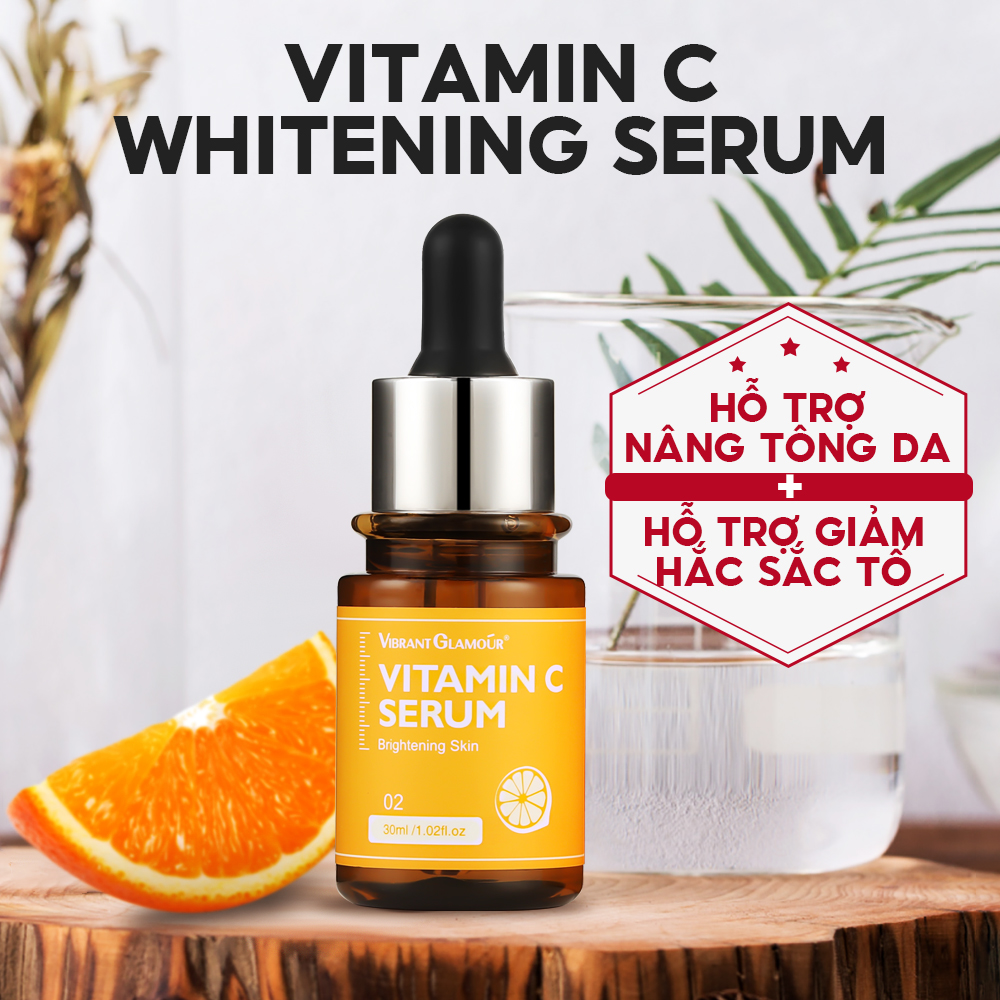 VIBRANT GLAMOUR Serum Vitamin C tự nhiên Làm trắng sáng Loại bỏ các đốm Làm mịn da Làm đều màu da Giảm đường nét 30ml