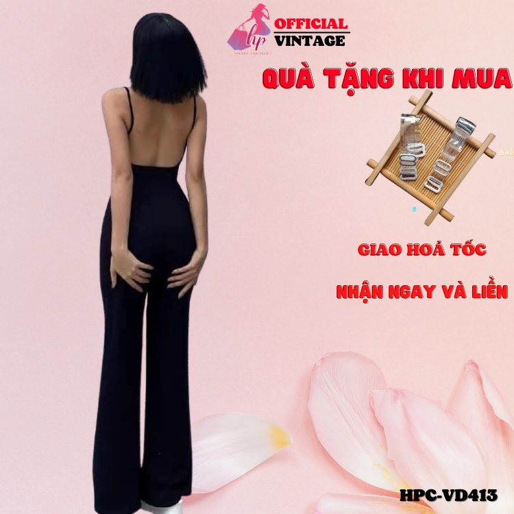 Jumpsuit dài nữ ngắn áo liền quần 2 dây hở lưng màu đen sang chảnh tôn dáng VD413