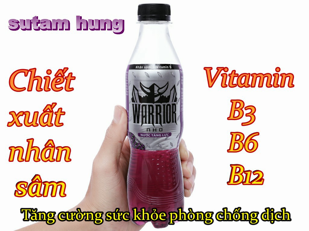 [HCM]Nước tăng lực Warrior hương nho (1 CHAI )  325ml  chiến binh năng lượng bổ sung vitamin B3 B6 B12 và khoáng chất (1 Lốc 6 chai ) HẠN SỬ DỤNG MỚI . sản phẩm có trúng thưởng BỪNG TỈNH SĂN QUÀ ĐỈNH .sth