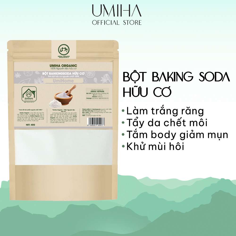 Bột Baking Soda trắng răng UMIHOME 40G dùng đánh răng, làm sạch mảng bám, khử mùi răng miệng hiệu quả