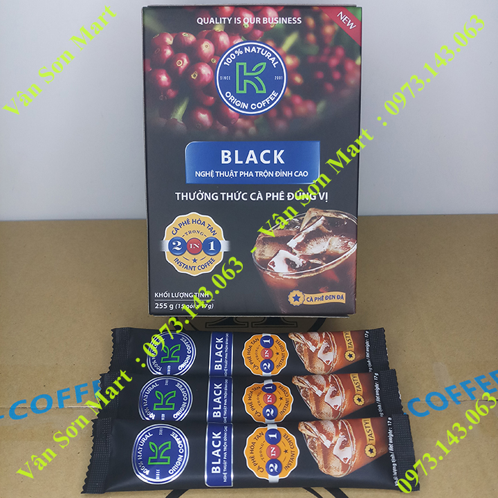 Cà phê đen K Coffee Black Phúc Sinh hộp 255g (15 gói dài x 17g)