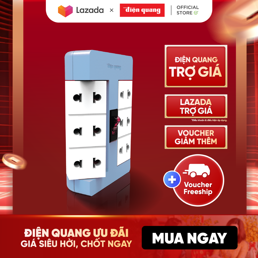 Ổ Cắm Xoay 90° Điện Quang ĐQ ESK RT 6BW (6 Lỗ, màu xanh trắng)
