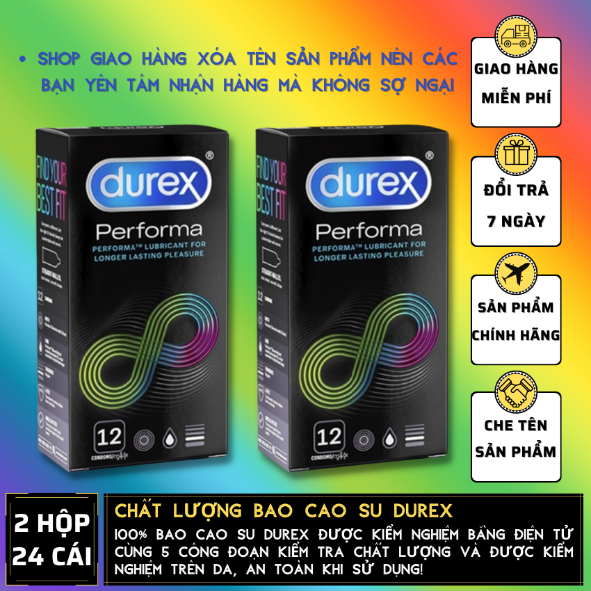 [02 Hộp] Bao cao su kéo dài thời gian Durex Perfoma 12 bao. Chống xuất tinh sớm cho nam, bao mỏng nhiều gel bôi trơn [Che tên sản phẩm]