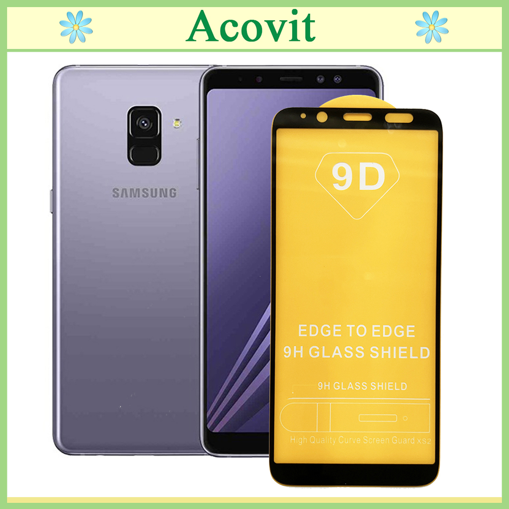 " Kính cường lực 9D Samsung A8 2018 " _ FULL Màn Hình _ Độ Cứng 9H _ Anh thật Sản Phẩm _ ( Tặng kèm bộ giấy lau Màn hình) Acovit"