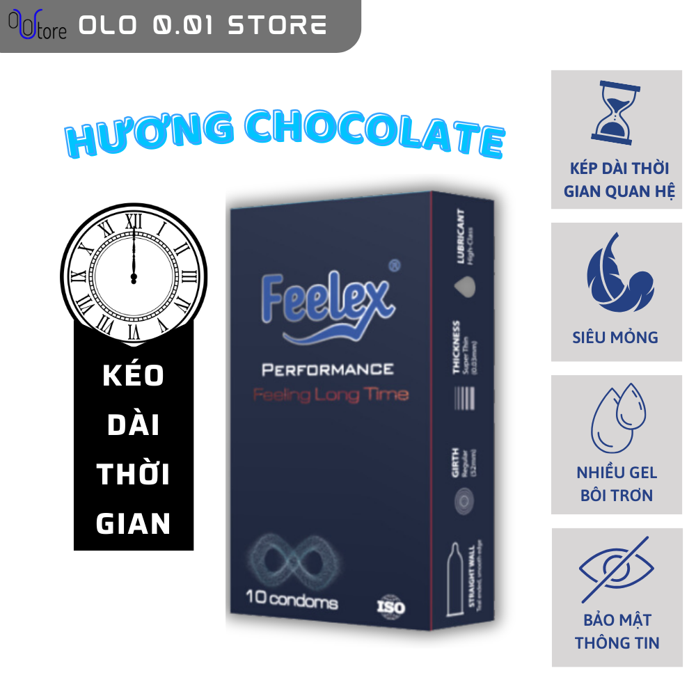 Bao cao su Feelex performance siêu mỏng kéo dài hương chocolate - Hộp 10 bcs