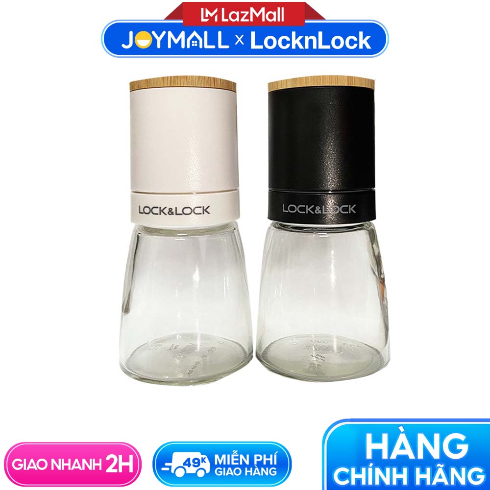 Combo 2 lọ xay tiêu cầm tay Lock&Lock CKO115S2 140ml/hũ - Hàng chính hãng, thủy tinh nắp gỗ, lưỡi dao sứ xay nhuyễn tốt - JoyMall