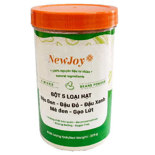 [HCM]Bột hỗn hợp 5 loại hạt (nhãn xanh) ngũ cốc : Đậu Đen - Đậu Đỏ - Đậu Xanh - Mè Đen - Gạo lứt  không đường pha với nước hũ 325g thương hiệu New Joy