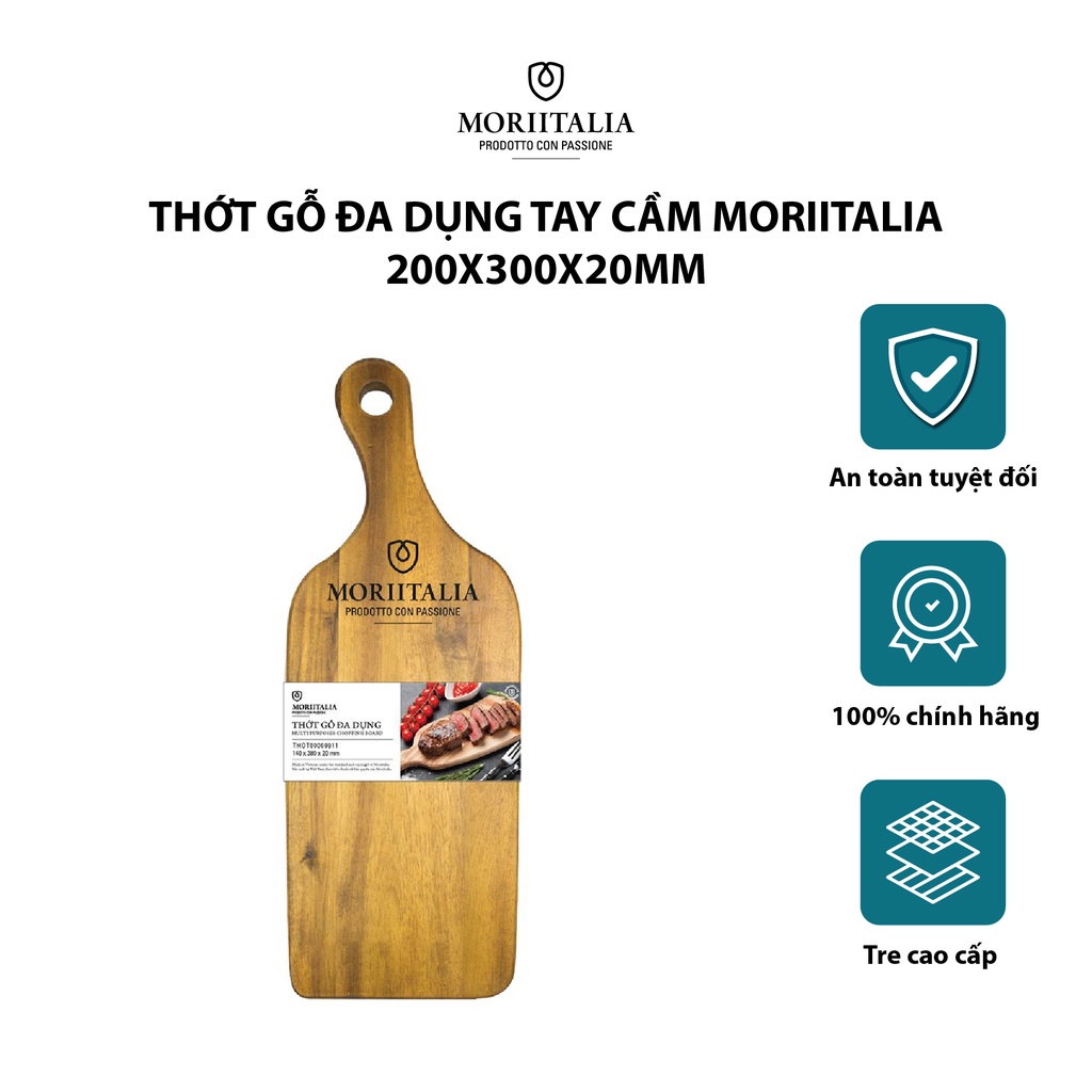 Thớt gỗ moriitalia đa dụng cầm tay 380x140x20mm thot00009911