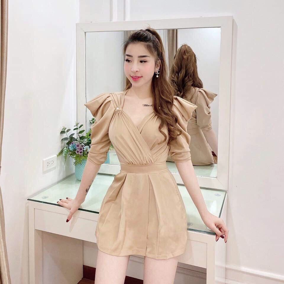 Váy Đầm Nữ Jum Vai Đính Cườm Ngực Tay Phồng Thời Trang Nữ GREAT7  [ PHỐI 4 MÀU NHƯ HÌNH ]