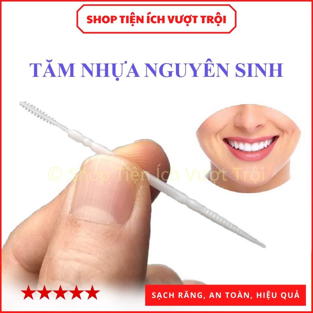 Tăm xỉa răng bằng nhựa dẻo gói 200 chiếc, tăm nhựa thanh mảnh giúp làm sạch thức ăn giắt răng, tăm niềng răng-Shop Tiện Ích Vượt Trội