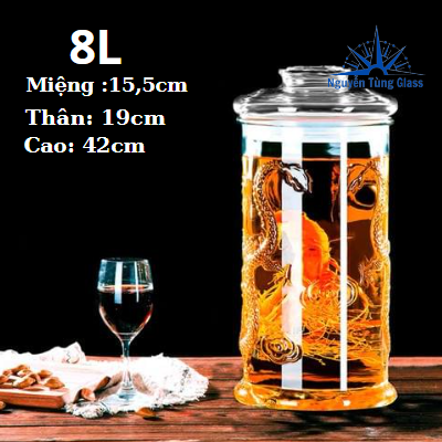 Bình thủy tinh trụ rồng ngâm rươu 8 lít
