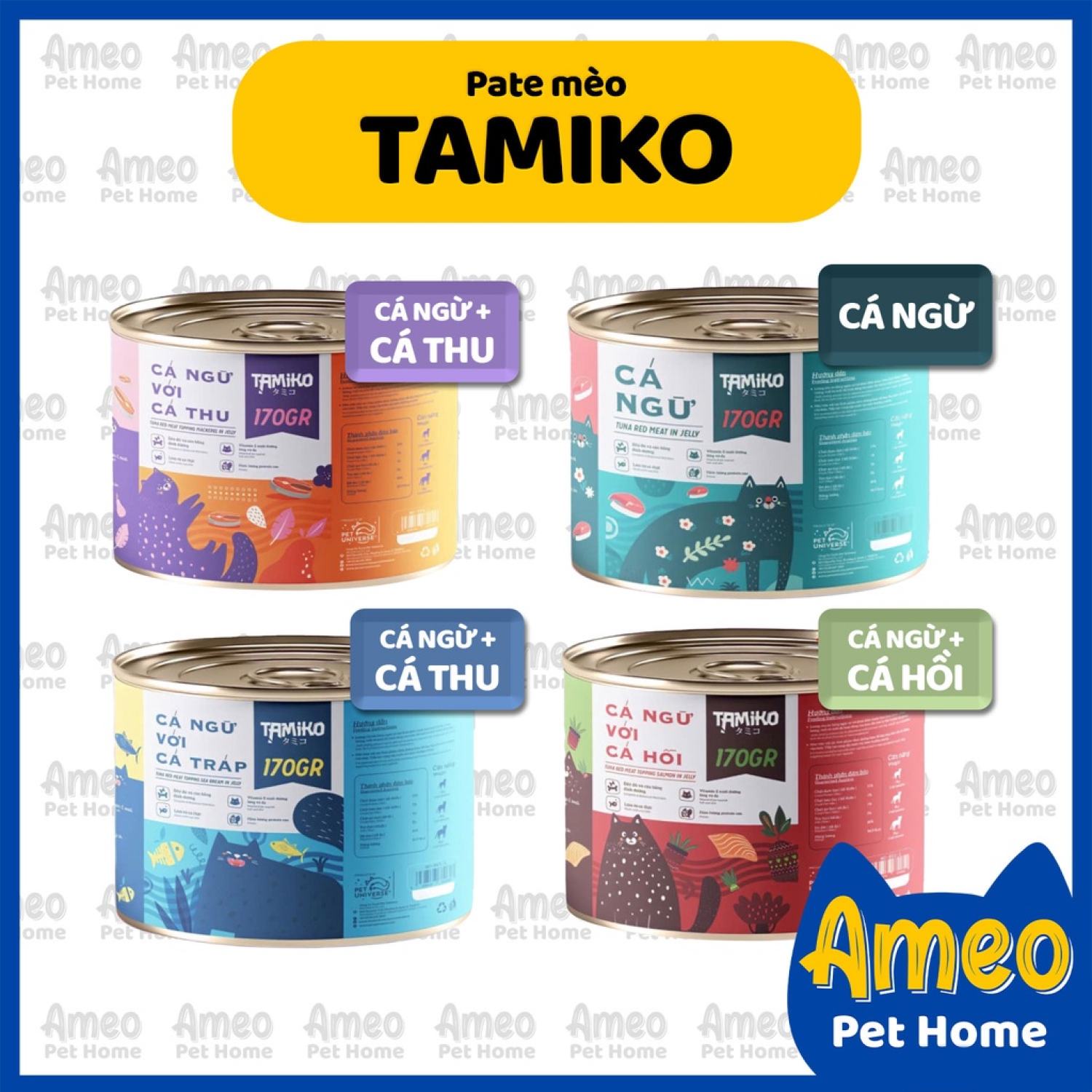 Pate Tamiko lon cho mèo, Pate mèo Meowcat 4 vị 170gram