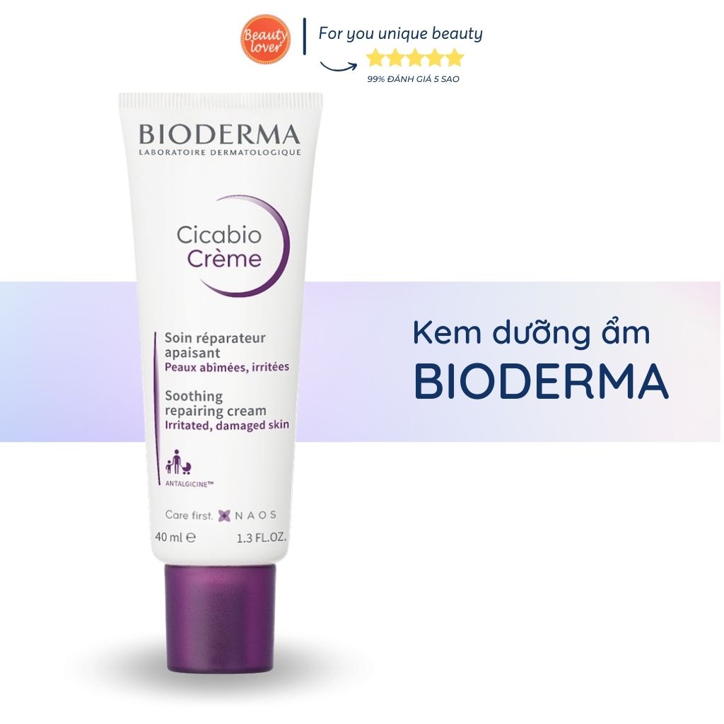 Kem dưỡng Bioderma tím 40ml kem dưỡng hồi phục da mụn dưỡng ẩm cho da mụn Bioderma Cicabio Crème - Beauty Lover