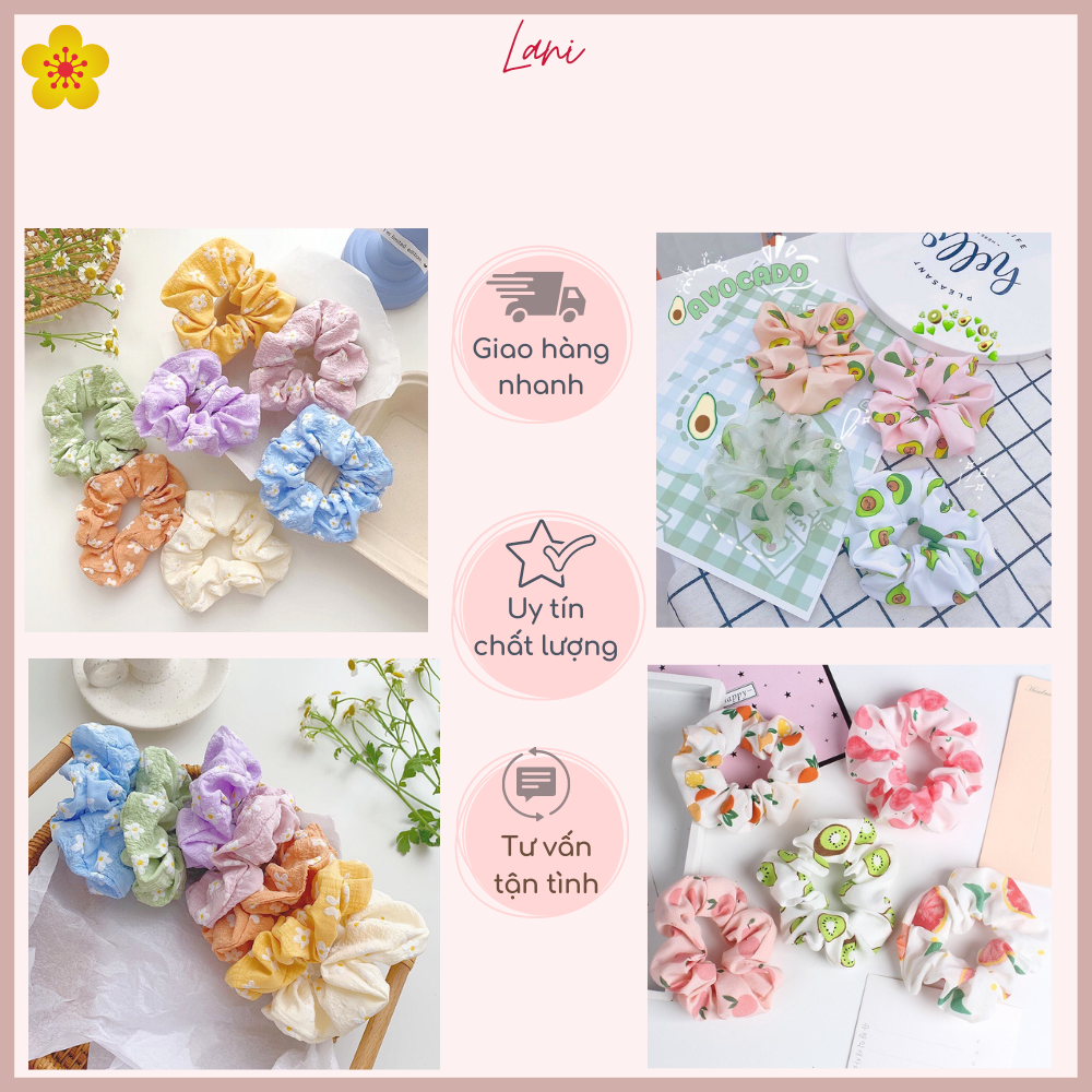 Dây cột tóc vải scrunchies quả bơ, đồ buộc tóc crunchies avocado phụ kiện tóc