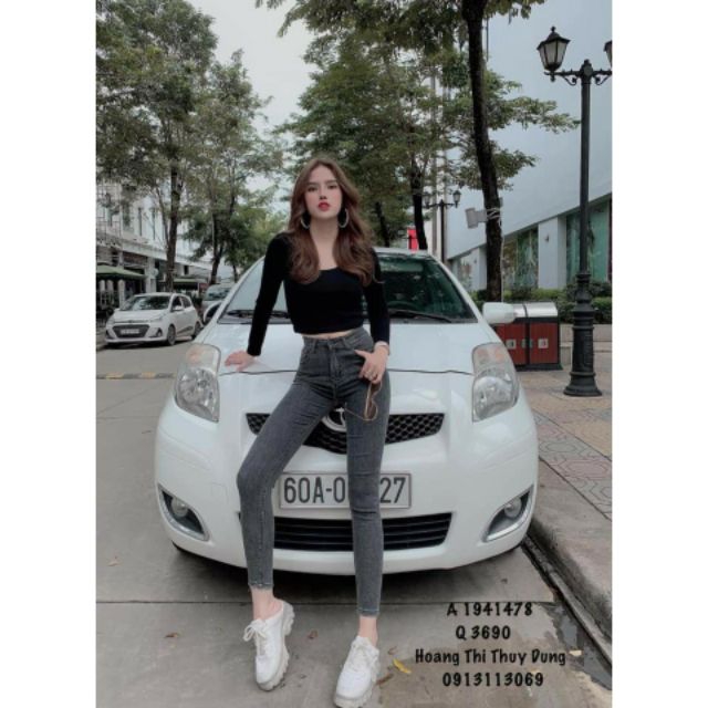Quần jean nữ lưng cao màu đen co giãn m76