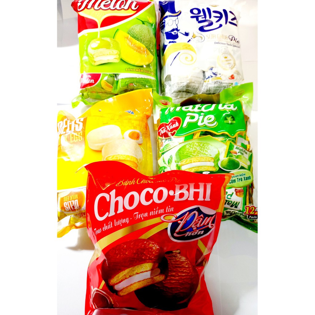 bánh choco pie trà xanh dưa gang sầu riêng sữa chua